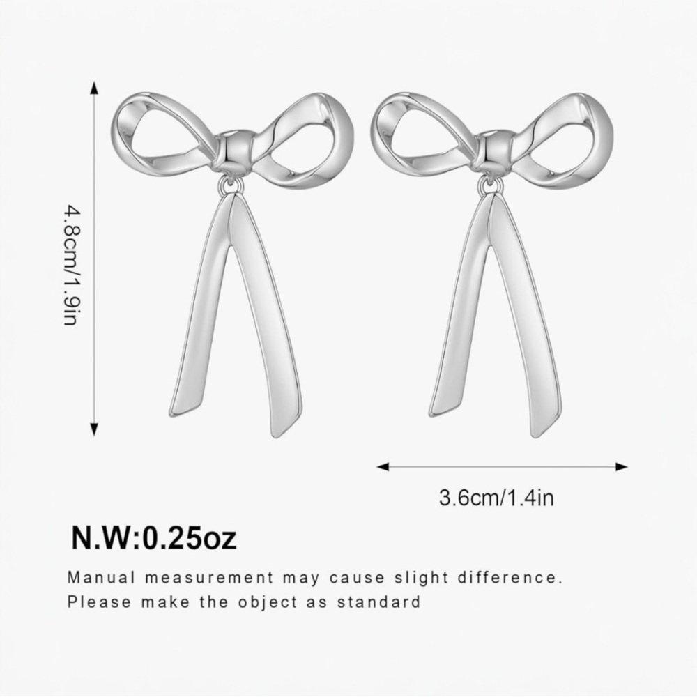 Silver Bow Drop Dangle Earrings, New in Box! - Picture 4 of 16